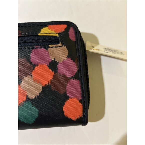 Fossil Key-Per Zip Around Wallet Color Print Canvas Key Ring Multicolor New - Picture 4 of 9